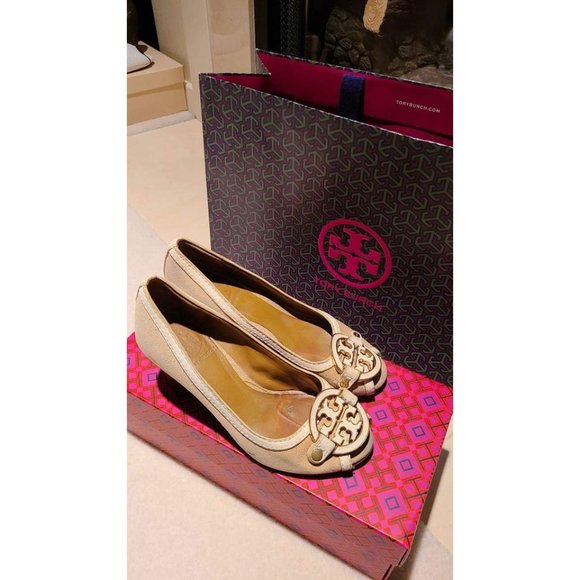 Tory Burch Designer Amanda Peep Open Toe Wedge Heels Size 6 - Picture 5 of 7